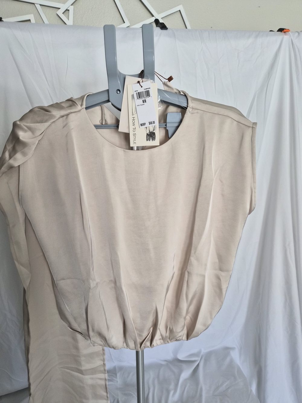 Joie Cream Short-Sleeve Gathered Hem Blouse